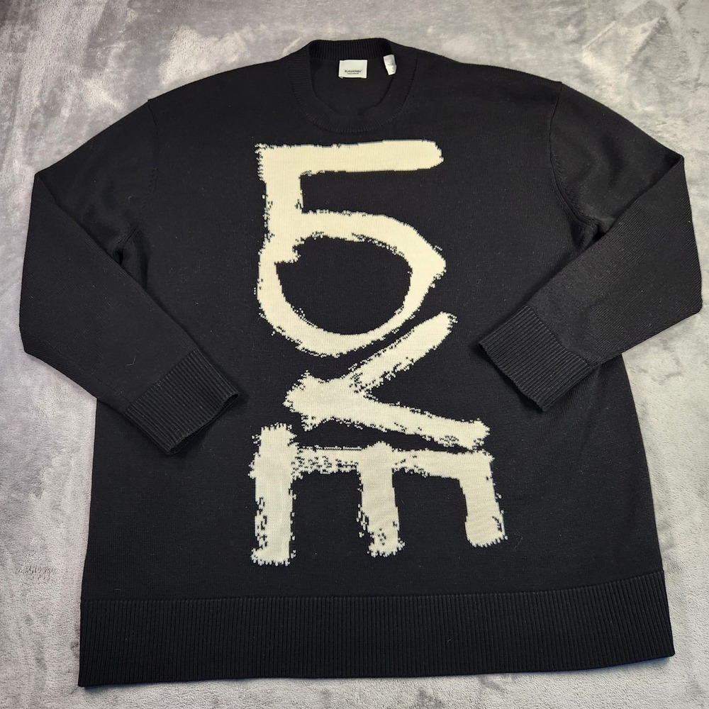 Burberry London England Black LOVE Graffiti Print Wool Crewneck Sweater Medium M